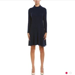 White & Warren Navy Mock Neck Cashmere Dress